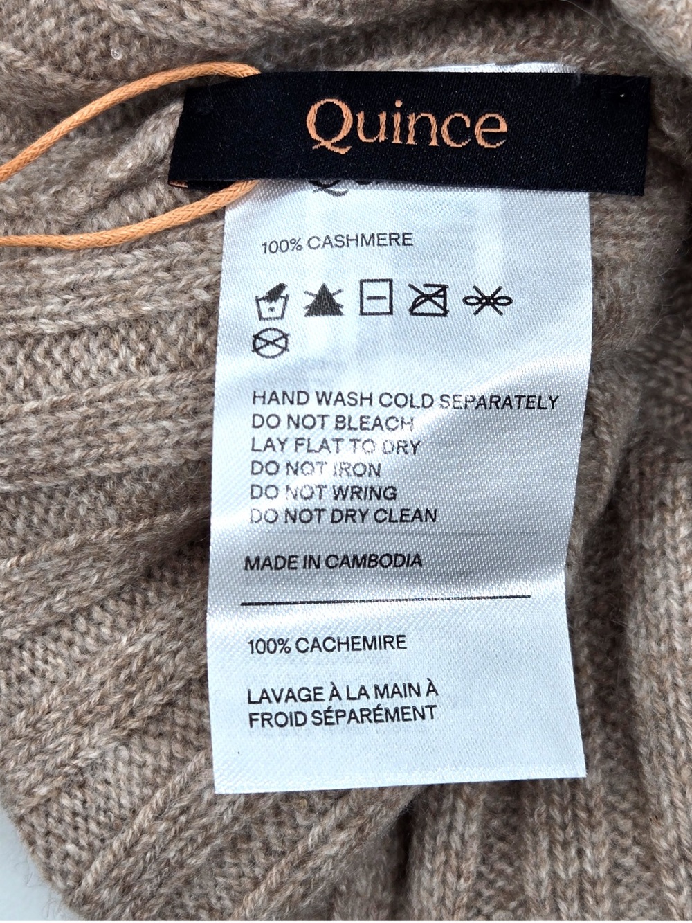 NWT QUINCE Mongolian Cashmere Pom Pom Beanie One Size Oatmeal 8205 - Picture 7 of 9